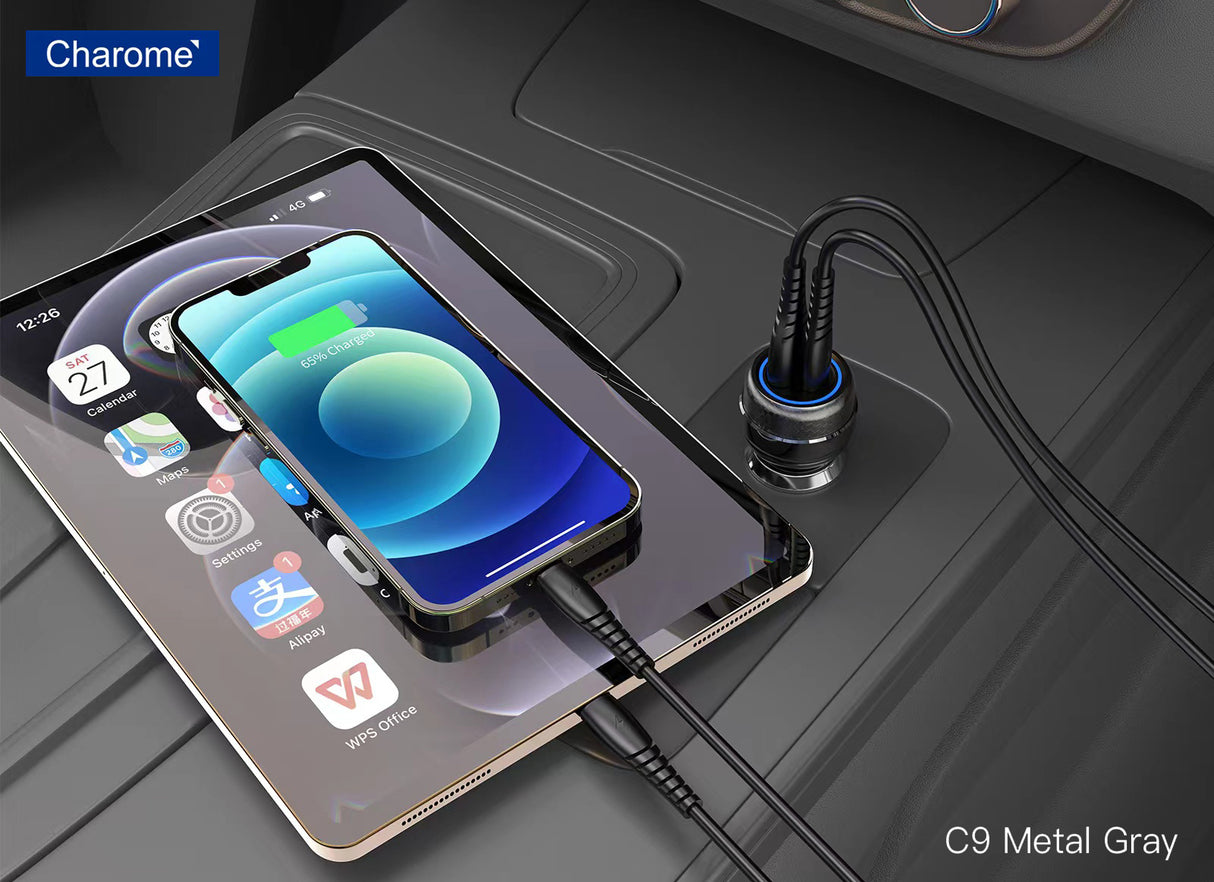 Cargador Auto 30W QC3.0 Dual Metal