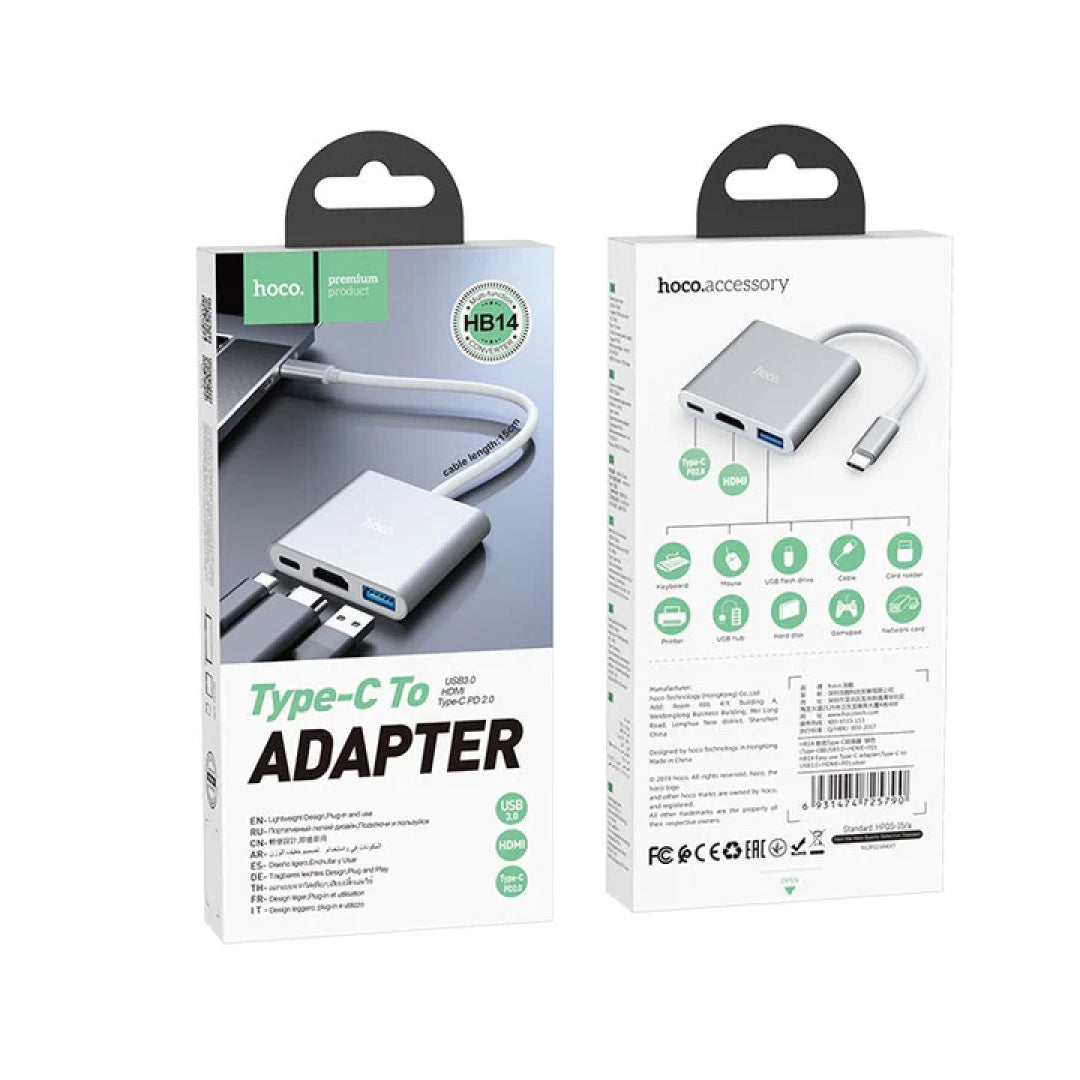 Adaptador Hub Type C to USB 2.0 HDMI PD