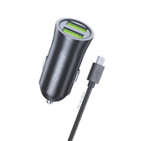 Cargador Auto 2.4a Dual USB-A Cable Micro Metal