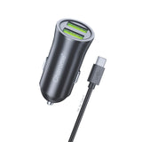 Cargador Auto 2.4a Dual USB-A Cable Type-C Metal