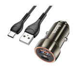 Cargador Auto 20W QC3.0 Cable Type C Metal