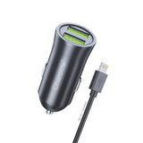 Cargador Auto 2.4a Dual USB-A Cable Lightning Metal